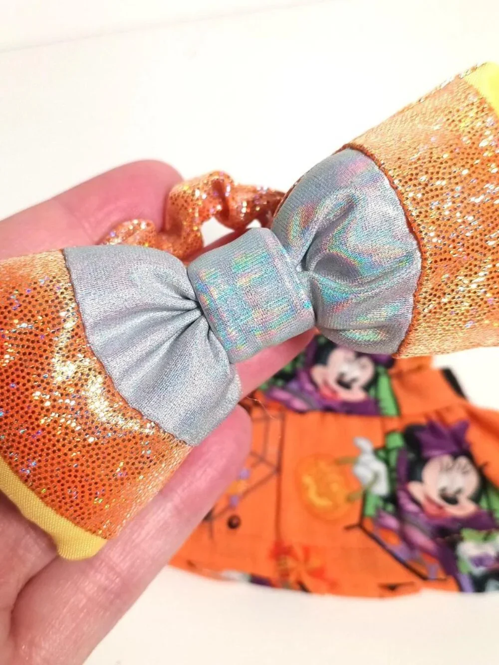 Labubu Minnie Mouse Boo Halloween Dress with Metallic Candy Corn Bow Outfit